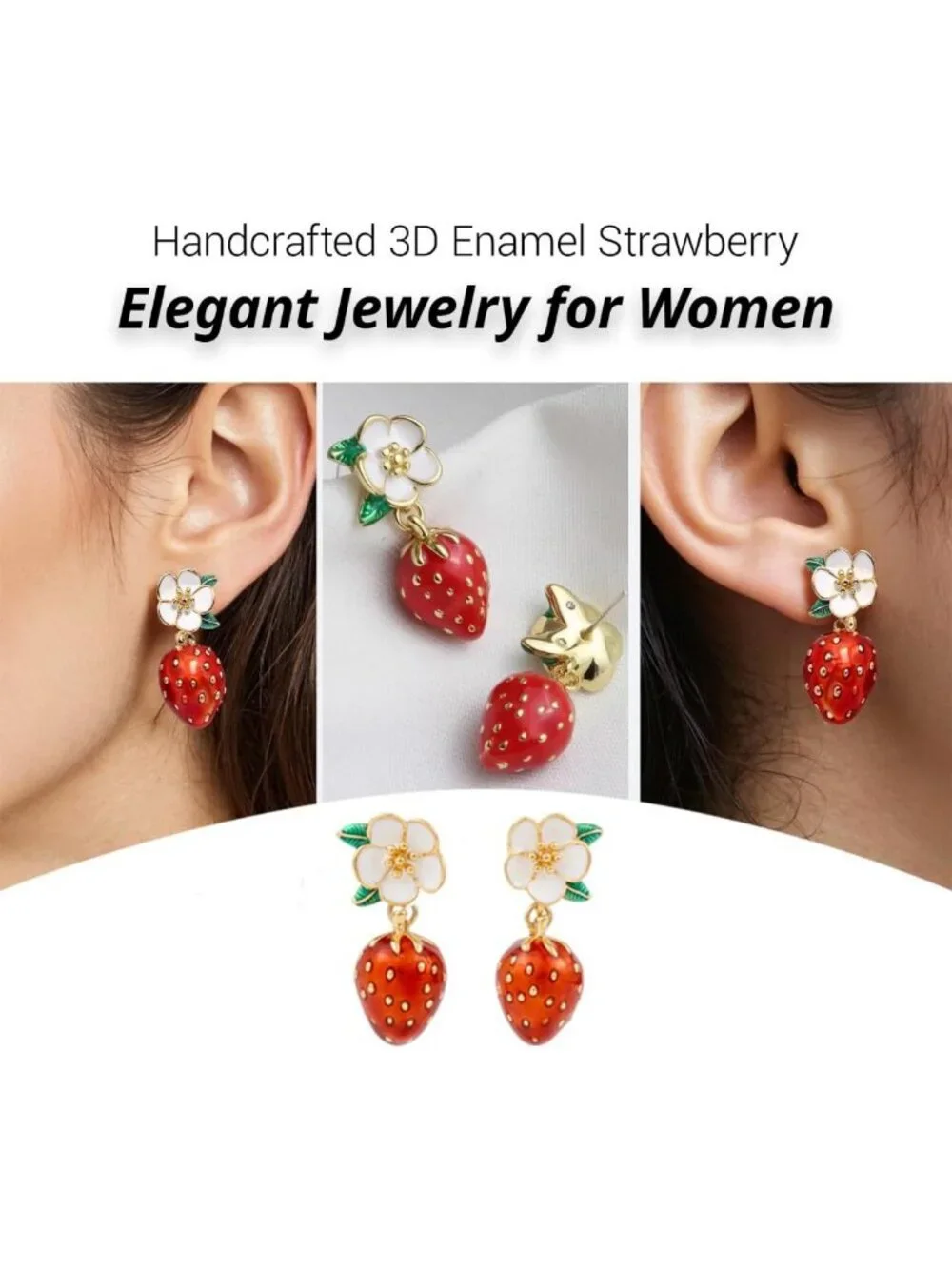 Cute Strawberry Dangle Earrings for Women | Handcrafted Enamel Fruit Jewelry